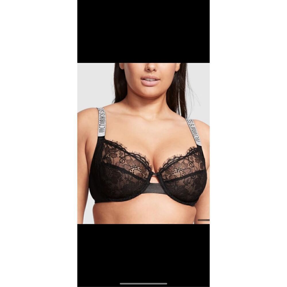 Very Sexy “The fabulous line” full coverage rhinestone strap lace bra. Red or Bl